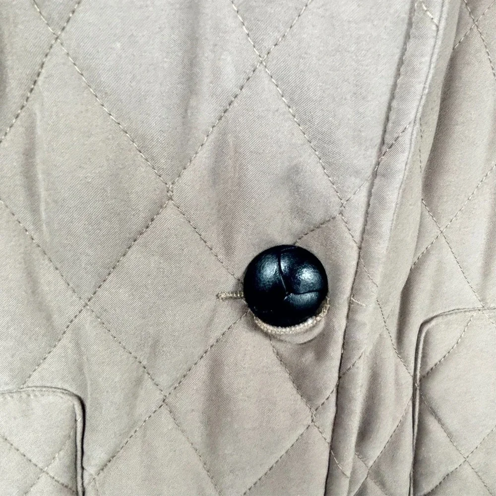 Evan‎ Picone Chore Coat Barn Jacket Quilted Fur Collar Black Beige Womens Sz S - Picture 6 of 7